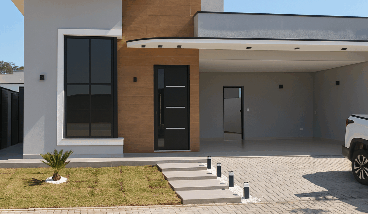 Casa moderna em dia ensolarado